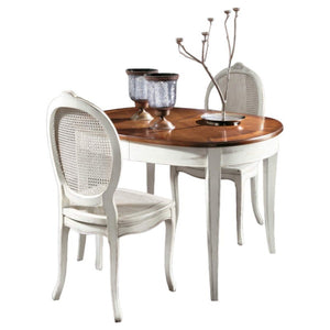 Tavolo ovale allungabile classico legno intarsio shabby bicolore 115x95x78 - Mobili 2G