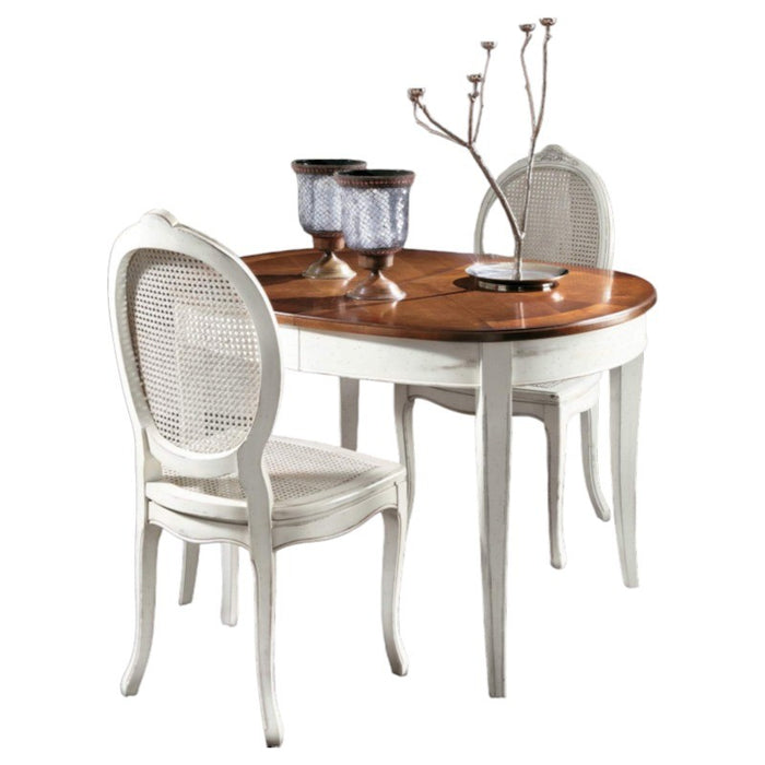 Tavolo ovale allungabile classico legno intarsio shabby bicolore 115x95x78 - Mobili 2G
