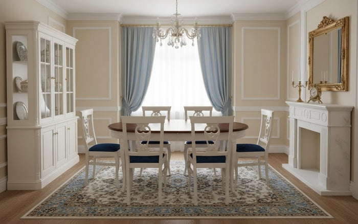 Tavolo ovale allungabile classico legno intarsio shabby bicolore 160x110x77 - Mobili 2G