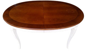 Tavolo ovale allungabile classico legno intarsio shabby bicolore 160x110x77 - Mobili 2G