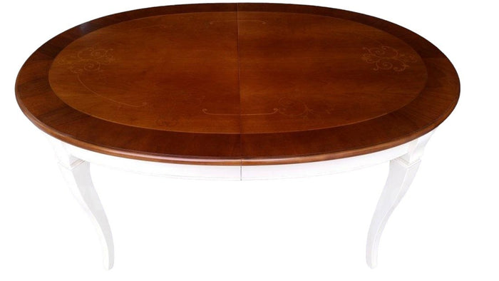 Tavolo ovale allungabile classico legno intarsio shabby bicolore 160x110x77 - Mobili 2G