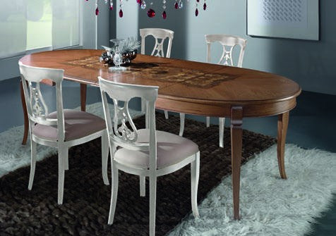 Tavolo ovale allungabile classico legno intarsio tinta noce 160x110x77 - Mobili 2G