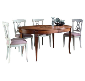 Tavolo ovale allungabile classico legno intarsio tinta noce 160x110x77 - Mobili 2G