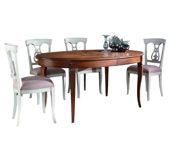 Tavolo ovale allungabile classico legno intarsio tinta noce 160x110x77 - Mobili 2G