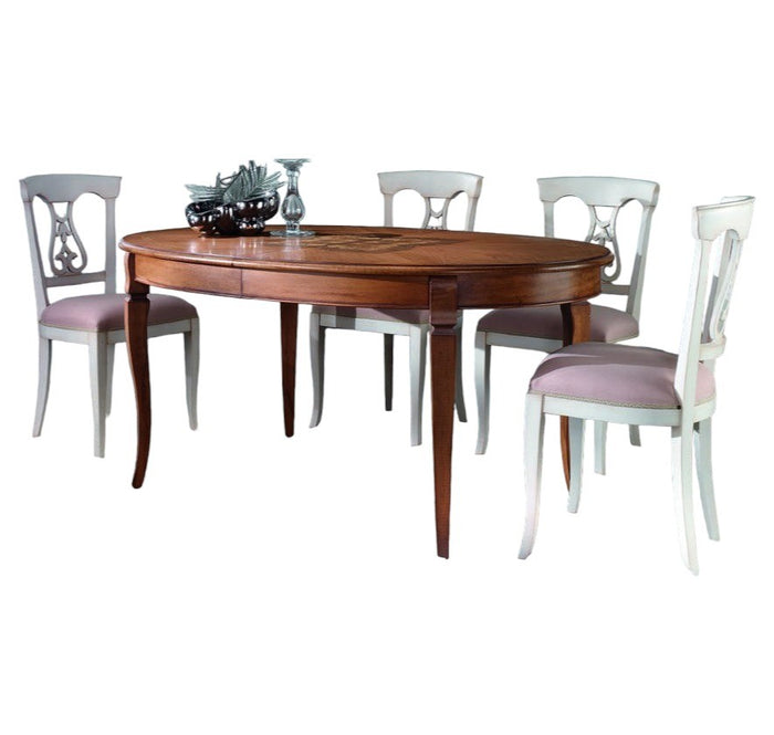 Tavolo ovale allungabile classico legno intarsio tinta noce 160x110x77 - Mobili 2G