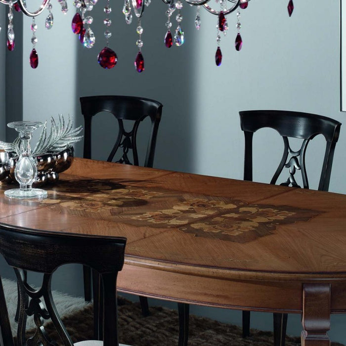 Tavolo ovale allungabile classico legno intarsio tinta noce 160x110x77 - Mobili 2G