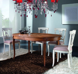 Tavolo ovale allungabile classico legno intarsio tinta noce 160x110x77 - Mobili 2G
