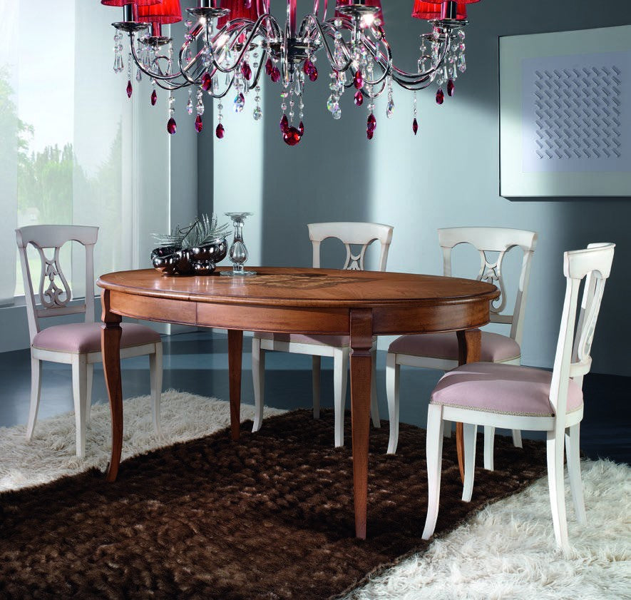 Tavolo ovale allungabile classico legno intarsio tinta noce 160x110x77 - Mobili 2G