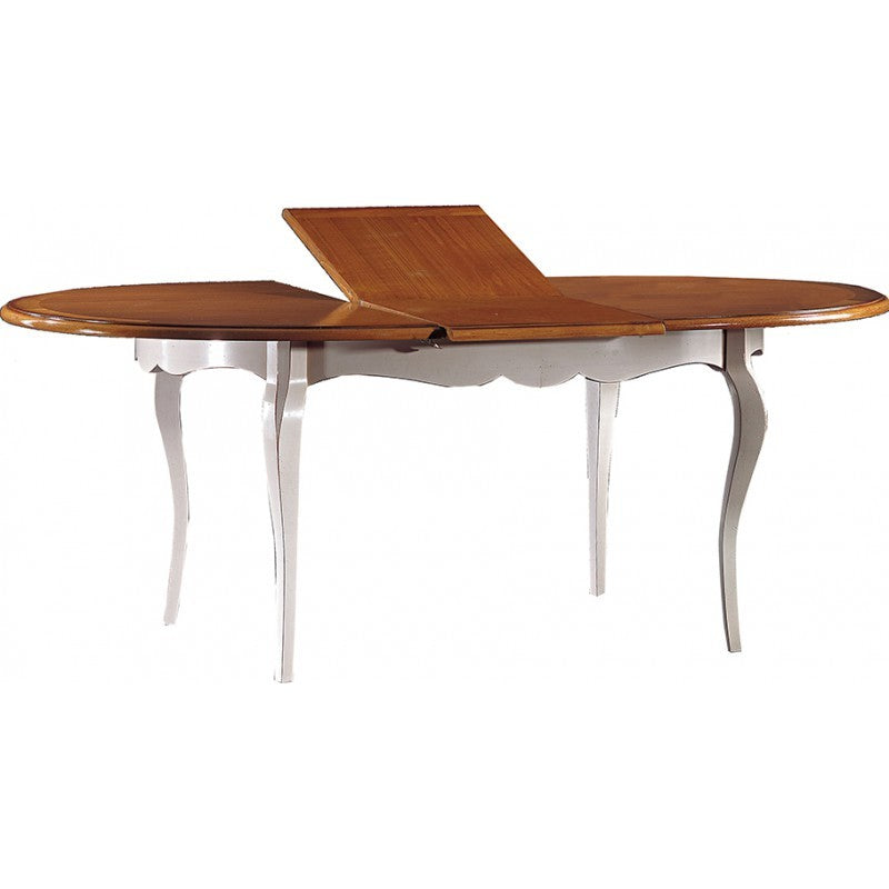 Tavolo ovale classico allungabile bianco/naturale l.160 x p. 110 h.78