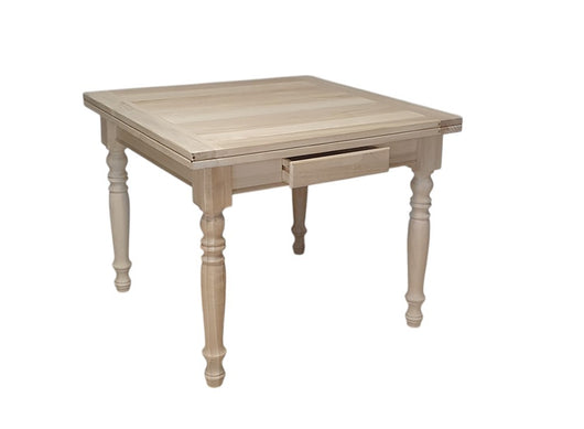 Tavolo quadrato allungabile a libro in legno massello grezzo 100x100x80 - Mobili 2G