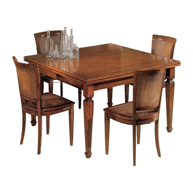 Tavolo quadrato allungabile classico intarsio stella bassano 128x128x80 - Mobili 2G