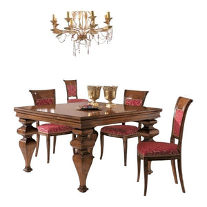 Tavolo quadrato allungabile classico legno tinta noce 128x128x78 - Mobili 2G