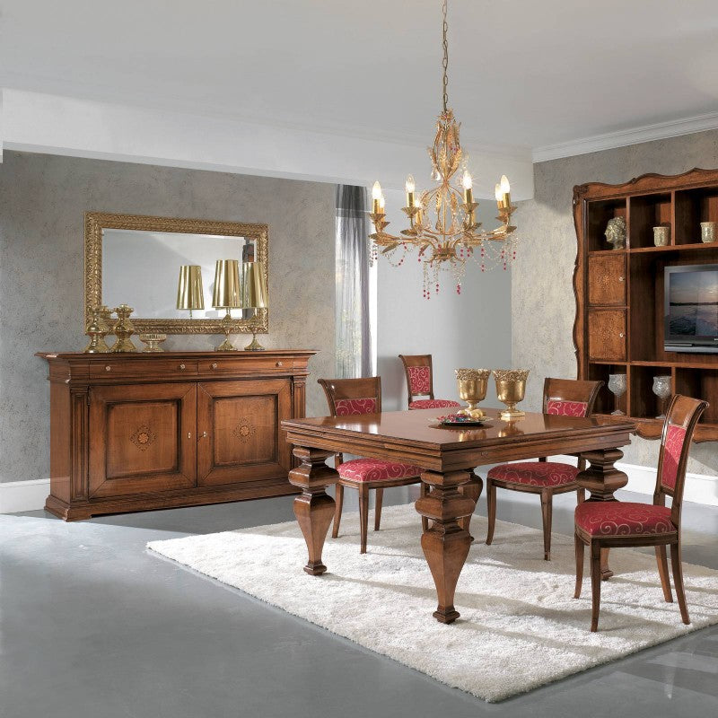 Tavolo quadrato allungabile classico legno tinta noce 128x128x78 - Mobili 2G