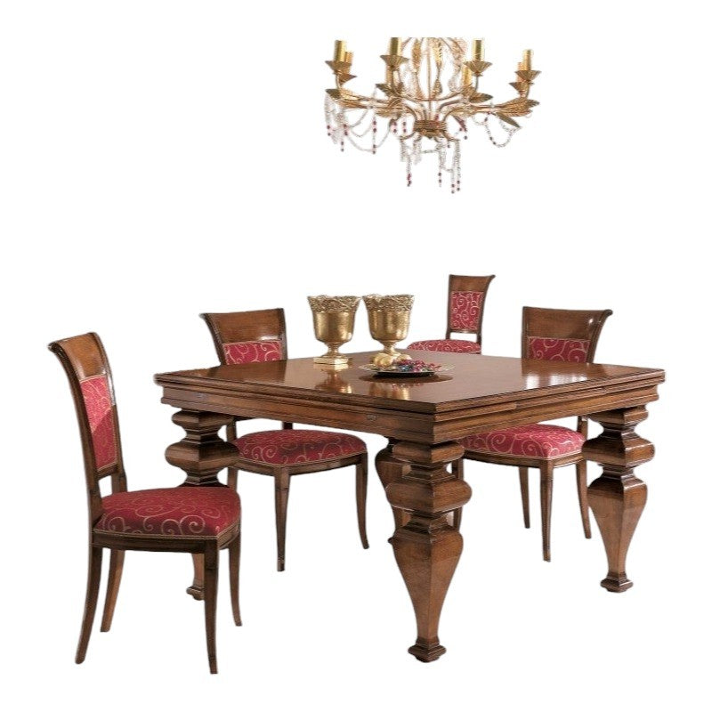 Tavolo quadrato allungabile classico legno tinta noce 128x128x78 - Mobili 2G