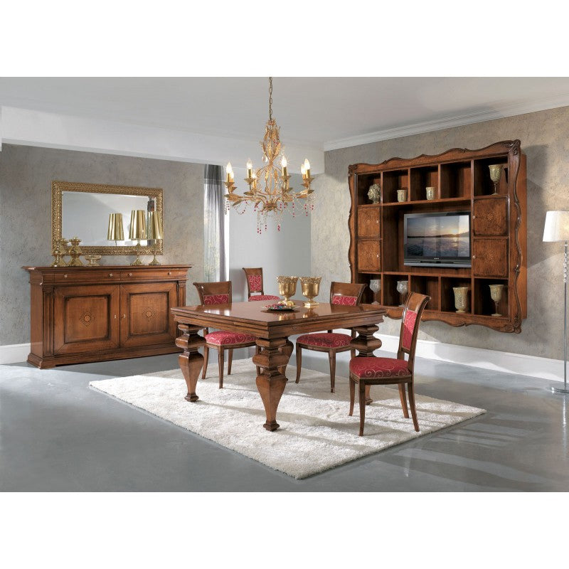 Tavolo quadrato allungabile classico legno tinta noce 128x128x78 - Mobili 2G