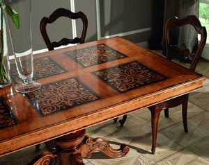 Tavolo rettangolare classico legno intarsio tinta noce 220x100x80 - Mobili 2G