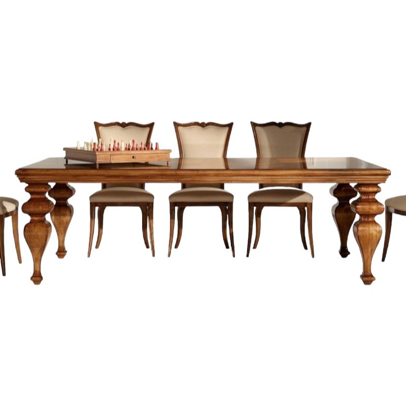 Tavolo rettangolare classico legno intarsio tinta noce 240x128x78 - Mobili 2G