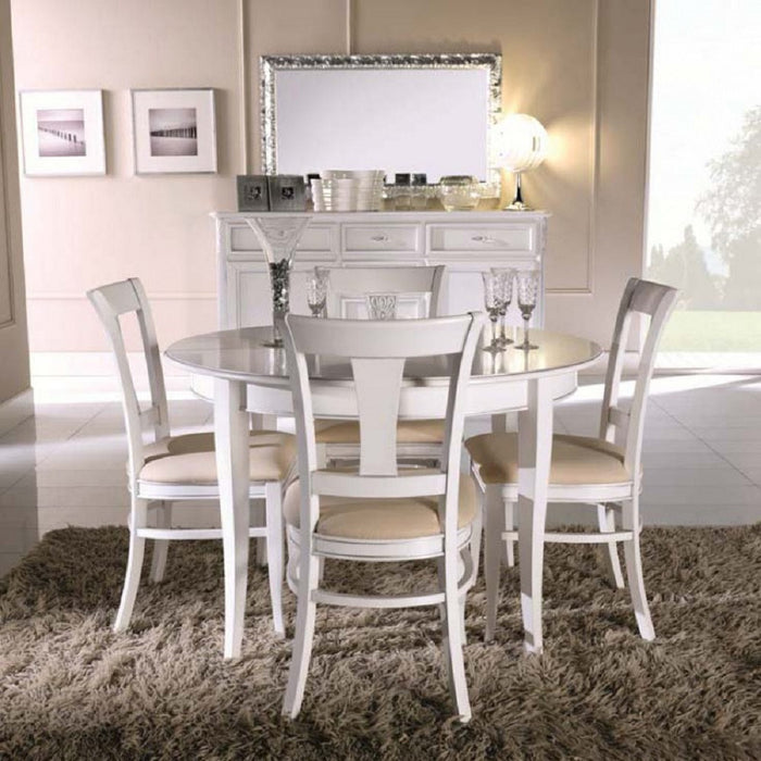 Tavolo rotondo allungabile in legno bianco l.120 p.120 h.80 - Mobili 2G