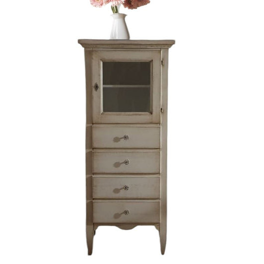 Vetrina 1 anta 4 cassetti in legno shabby bianco decapè 90x45x120 - Mobili 2G