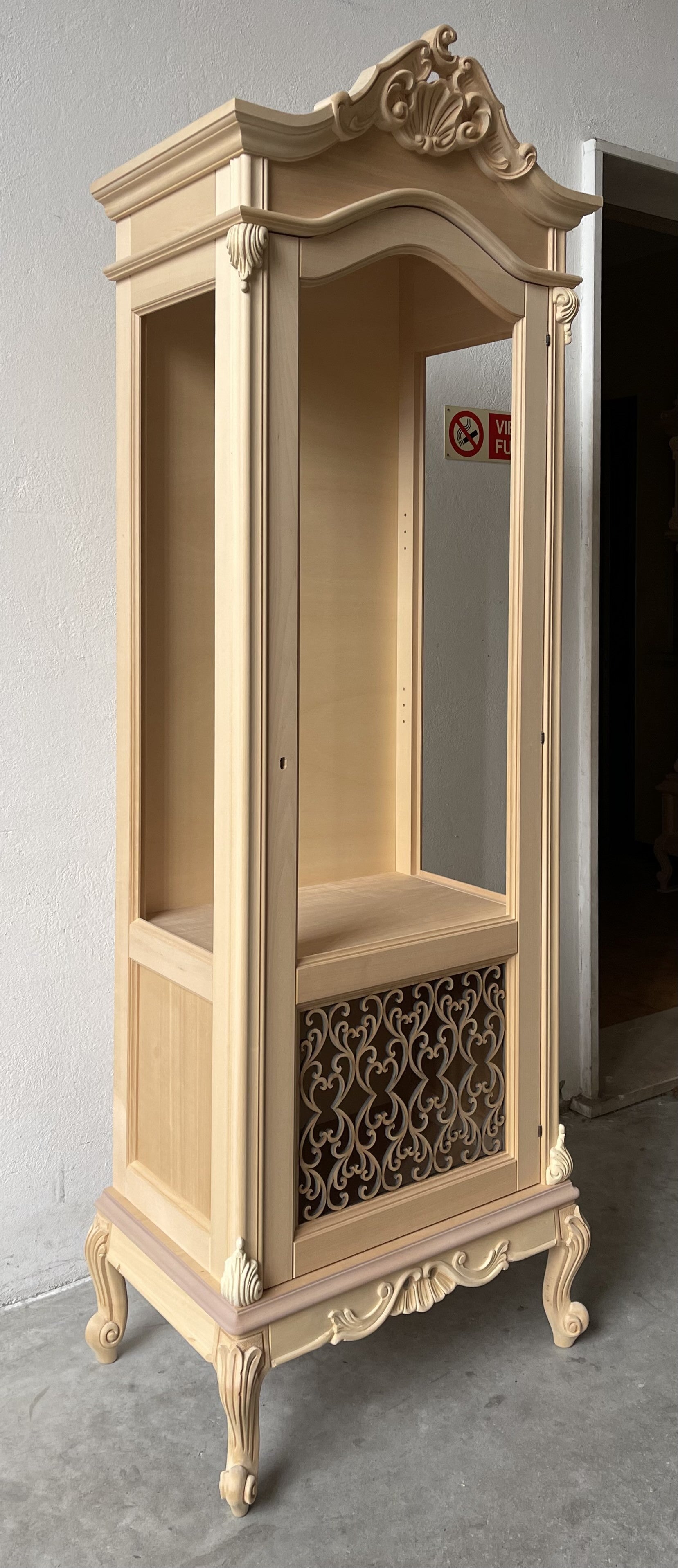 Vetrina 1 anta classica barocco legno grezzo incisa 72x46x214 - Mobili 2G