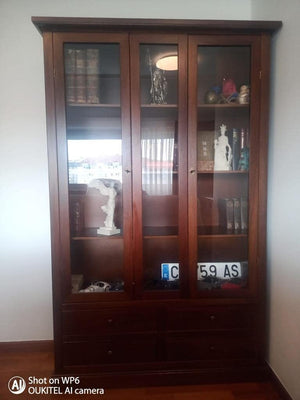 Vetrina 2 porte 4 cassetti arte povera legno tinta noce 119x40x185 (389) - Mobili 2G