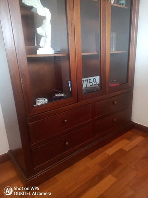 Vetrina 2 porte 4 cassetti arte povera legno tinta noce 119x40x185 (389) - Mobili 2G