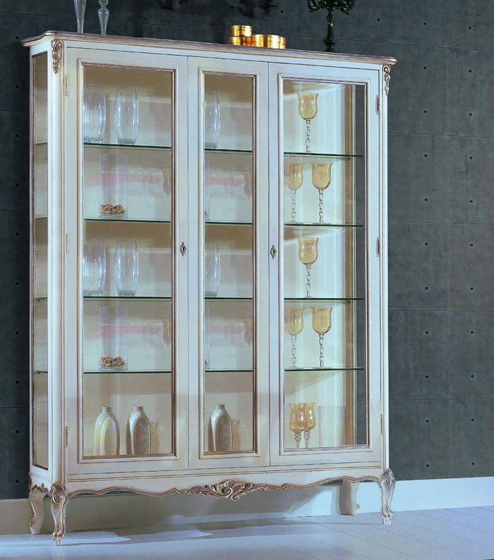 Vetrina 2 porte classica legno shabby bianco argento 164x51x215 - Mobili 2G