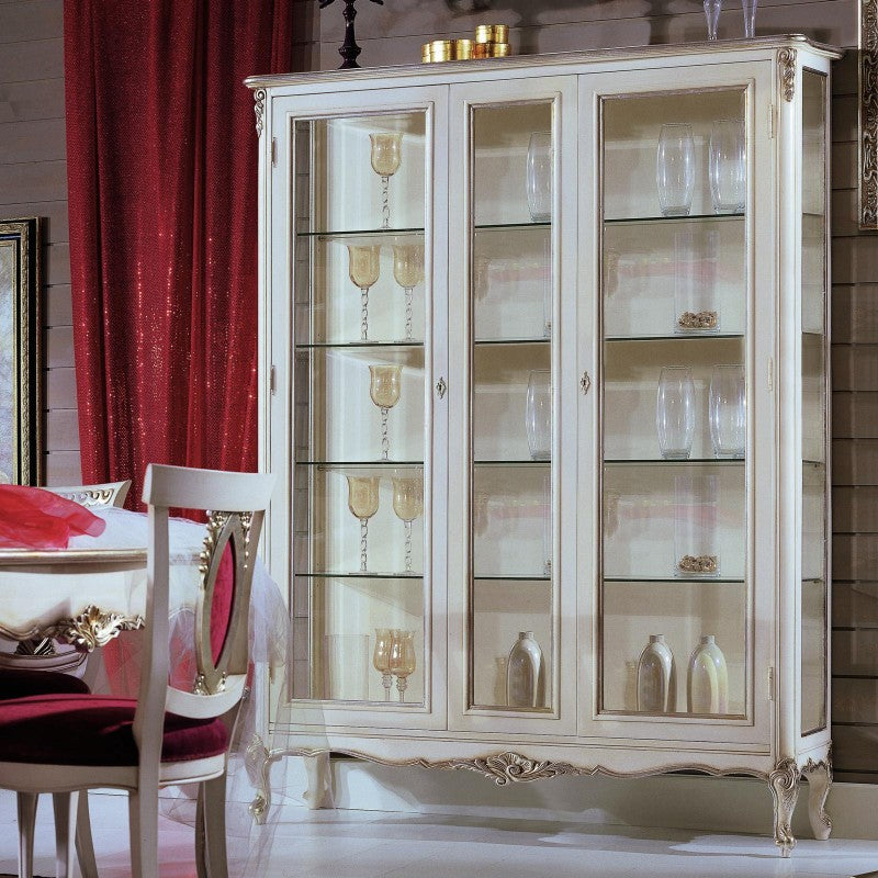 Vetrina 2 porte classica legno shabby bianco argento 164x51x215 - Mobili 2G