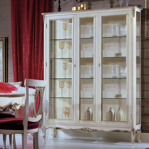 Vetrina 2 porte classica legno shabby bianco argento 164x51x215 - Mobili 2G