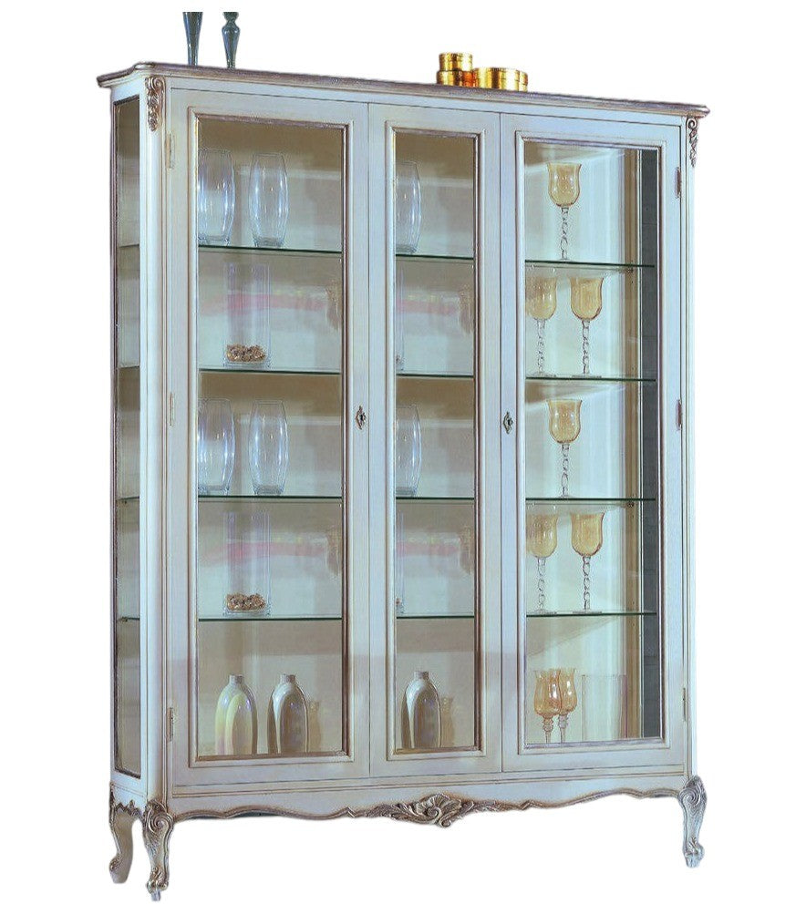 Vetrina 2 porte classica legno shabby bianco argento 164x51x215 - Mobili 2G