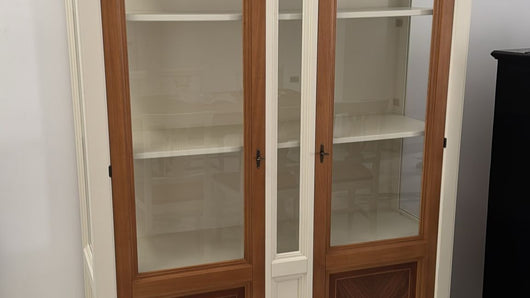 Vetrina 2 porte in legno classica avorio noce 146x53x213 - Mobili 2G