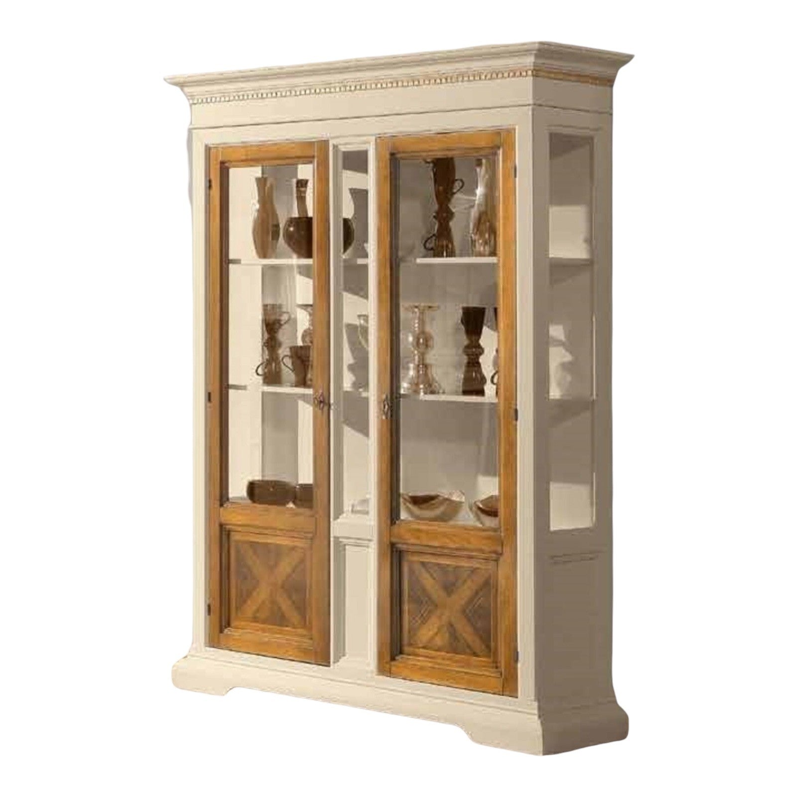 Vetrina 2 porte in legno classica avorio noce 146x53x213 - Mobili 2G