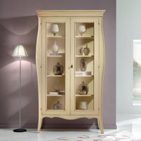 Vetrina 2 porte in legno shabby avorio patinato l.115 p.48 h.204 (3094) - Mobili 2G
