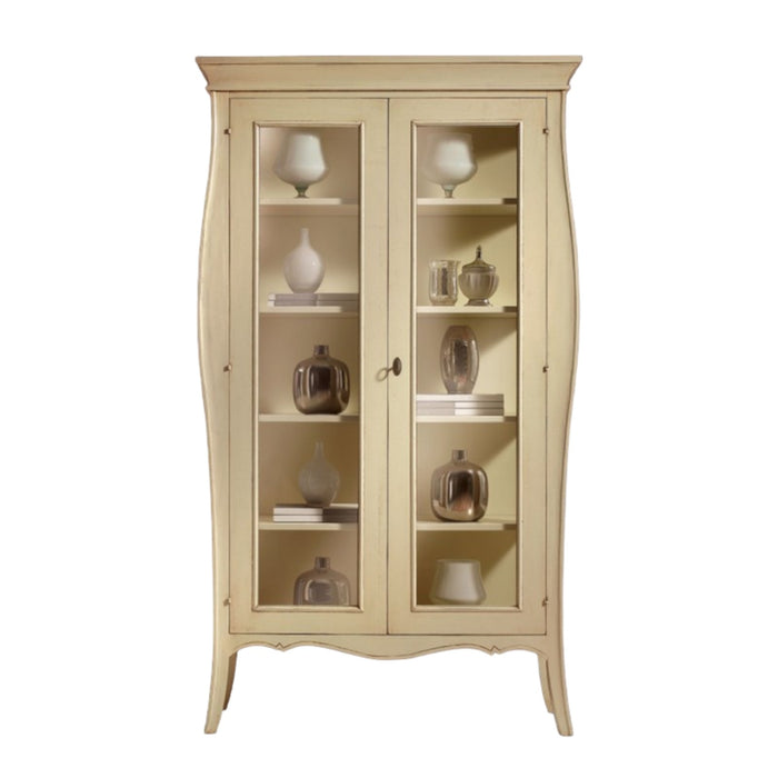 Vetrina 2 porte in legno shabby avorio patinato l.115 p.48 h.204 (3094) - Mobili 2G