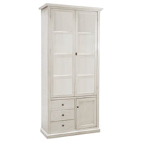 Vetrina 3 ante 3 cassetti in legno shabby bianco anticato 90x41x186 - Mobili 2G