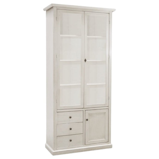 Vetrina 3 ante 3 cassetti in legno shabby bianco anticato 90x41x186 - Mobili 2G