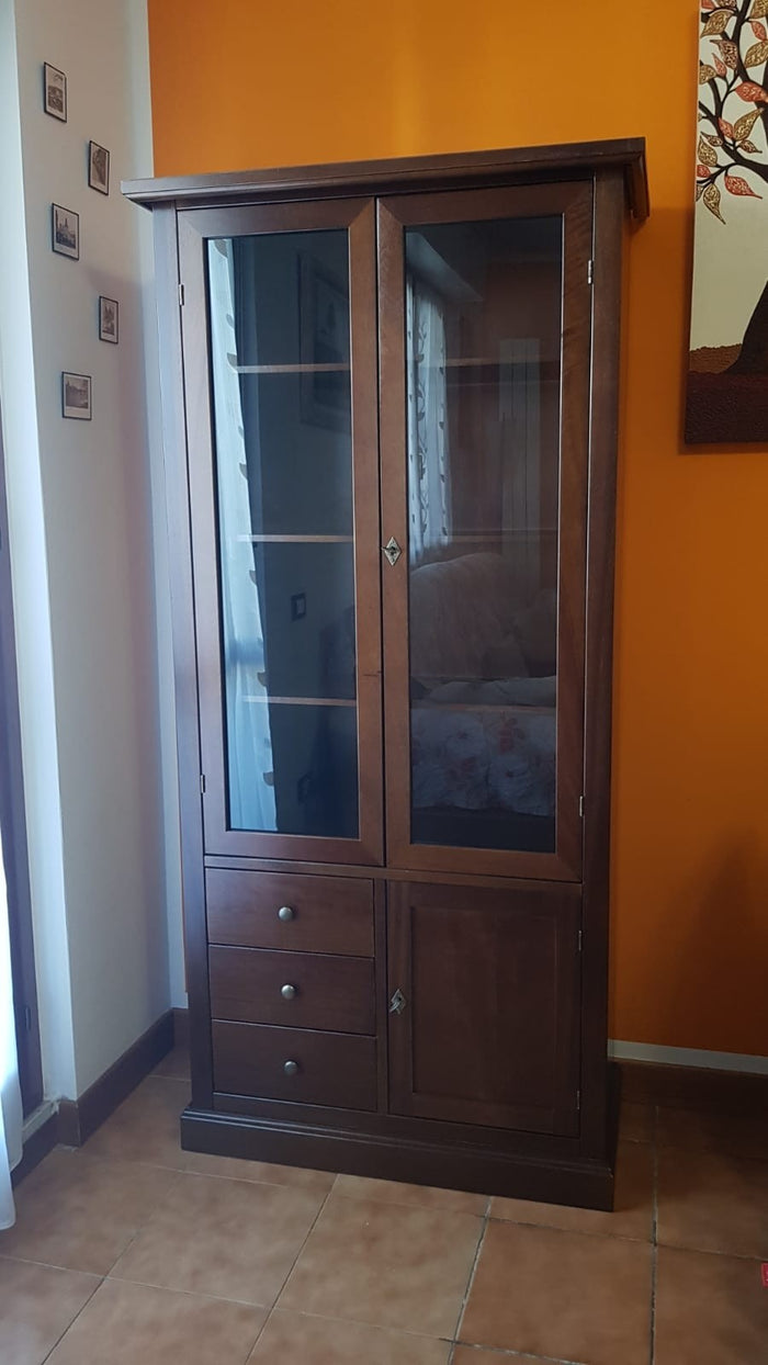 Vetrina 3 ante arte povera in legno tinta noce 90x41x186 (388) - Mobili 2G