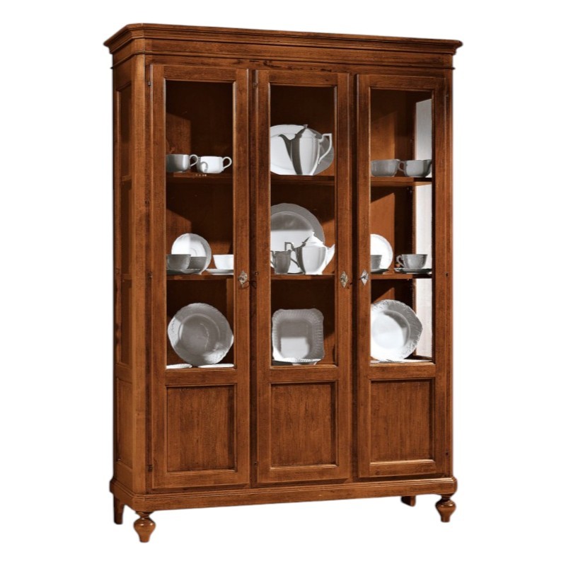 Vetrina 3 porte in legno arte povera tinta noce l.144 x p.45 h.200 - Mobili 2G