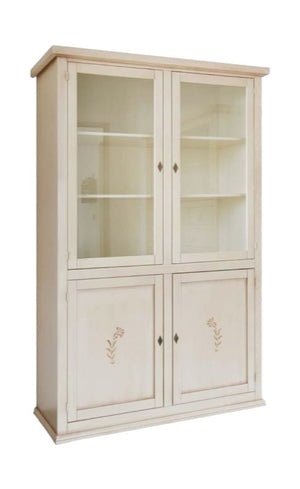 Vetrina 4 ante in legno shabby avorio anticato decorata 120x41x187 - Mobili 2G