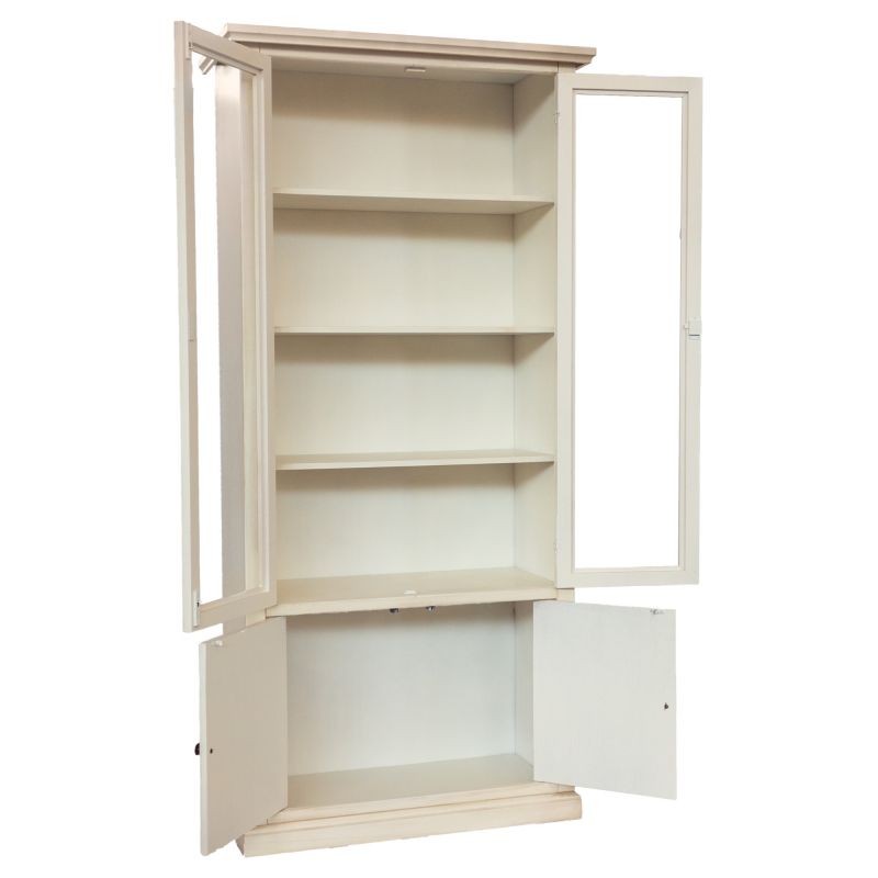 Vetrina 4 ante in legno shabby avorio anticato decorata 90x41x186 - Mobili 2G