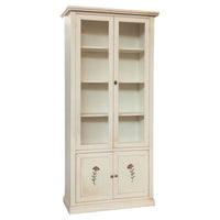 Vetrina 4 ante in legno shabby avorio anticato decorata 90x41x186 - Mobili 2G