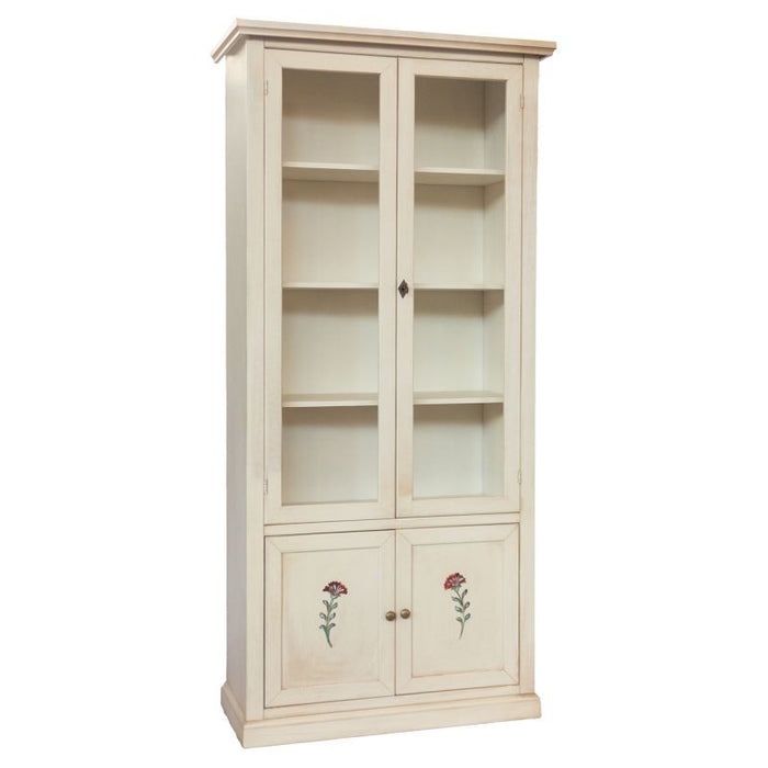 Vetrina 4 ante in legno shabby avorio anticato decorata 90x41x186 - Mobili 2G