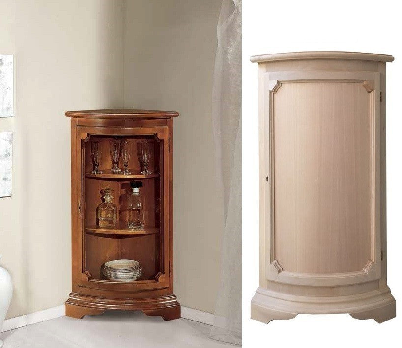 Vetrina ad angolo vetro curvo classica legno tinta noce 44x44x112 - Mobili 2G