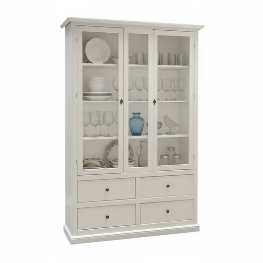 Vetrina arte povera 2 ante 4 cassetti in legno bianco 118x40x185 - Mobili 2G