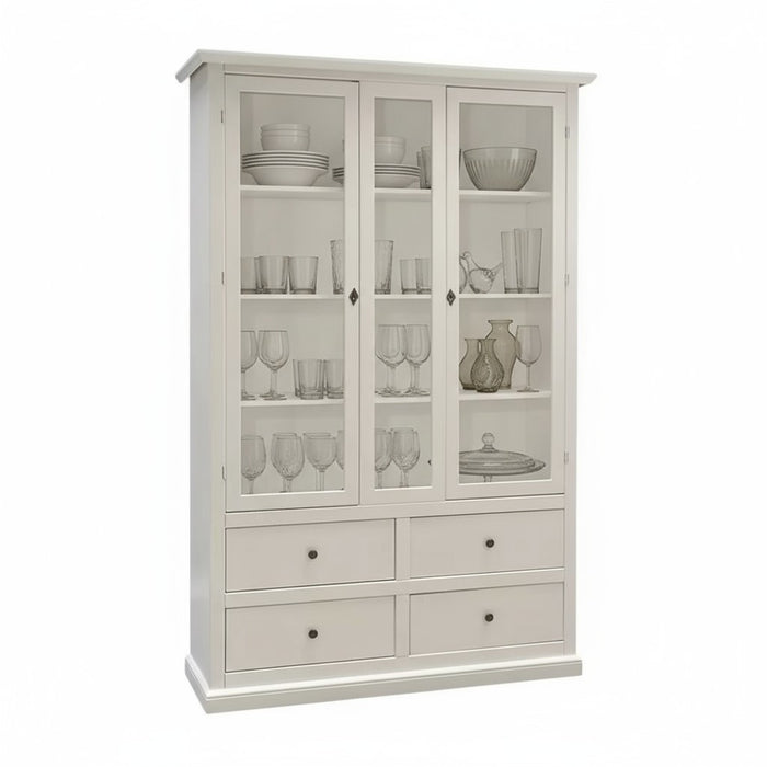 Vetrina arte povera 2 ante 4 cassetti in legno bianco 118x40x185 - Mobili 2G