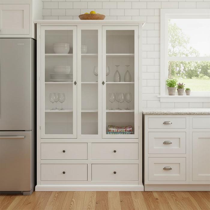 Vetrina arte povera 2 ante 4 cassetti in legno bianco 118x40x185 - Mobili 2G