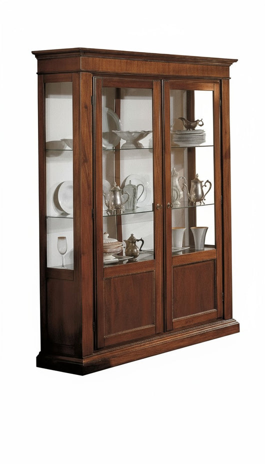 Vetrina arte povera 2 porte in legno tinta noce  l.160 p.48 h.218 - Mobili 2G