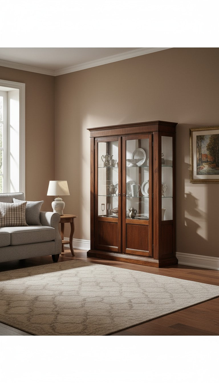 Vetrina arte povera 2 porte in legno tinta noce  l.160 p.48 h.218 - Mobili 2G