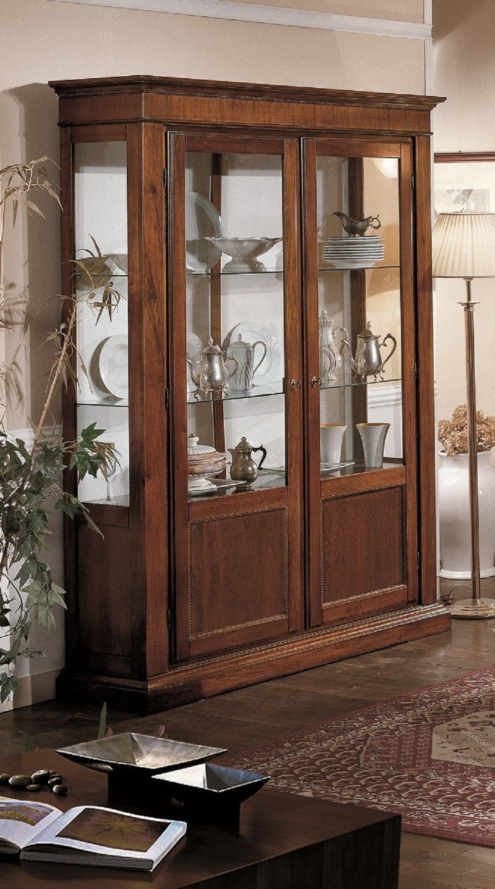 Vetrina arte povera 2 porte in legno tinta noce  l.160 p.48 h.218 - Mobili 2G