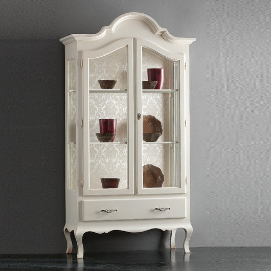 Vetrina cappello gendarme legno 2 porte shabby bianco opaco l.104 p.45 h196 (3065) - Mobili 2G